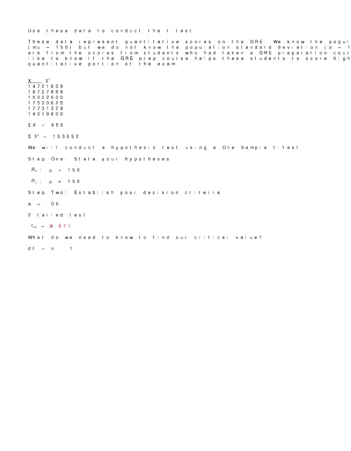 Worksheet on T-Tests