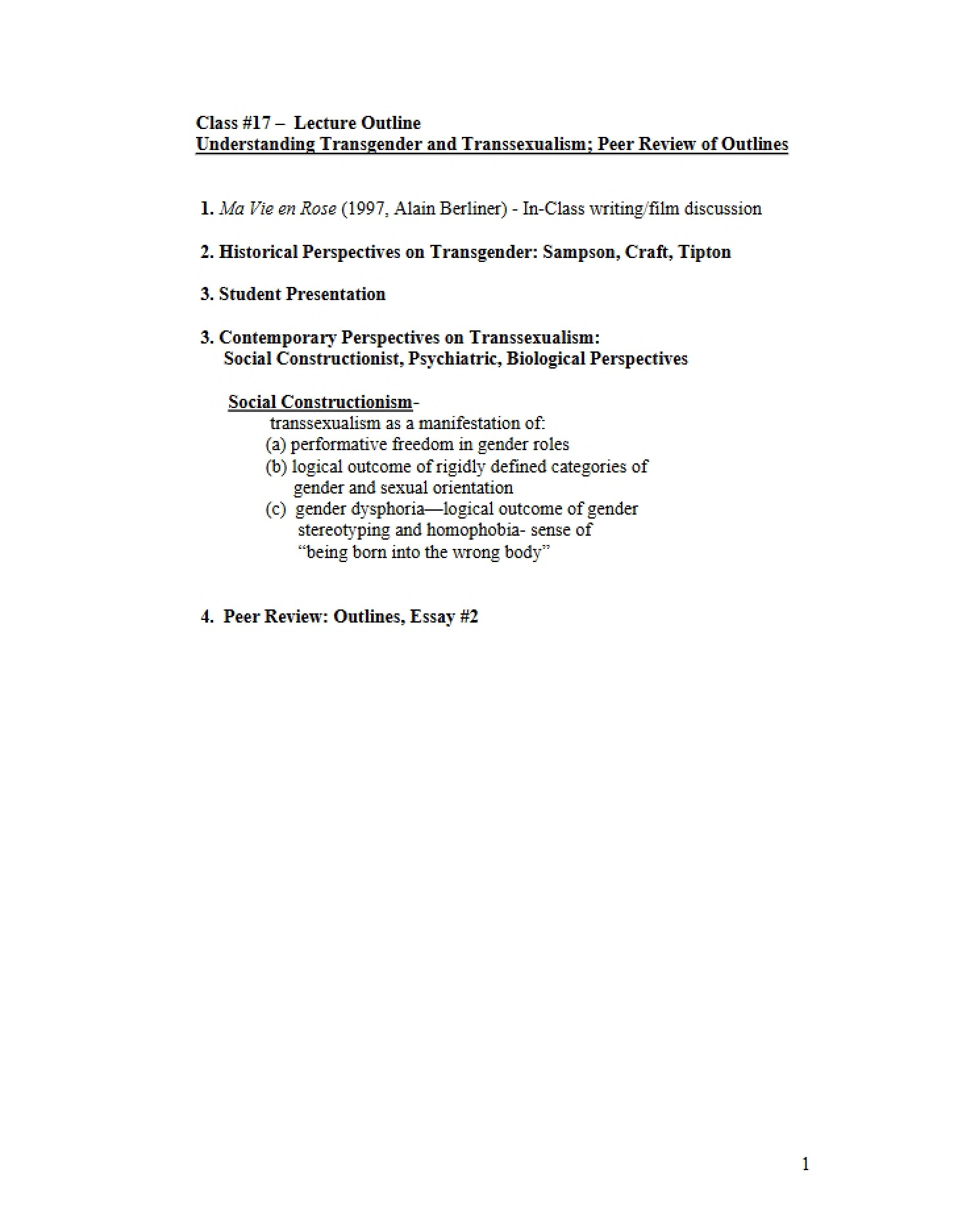 Outline of Lecture