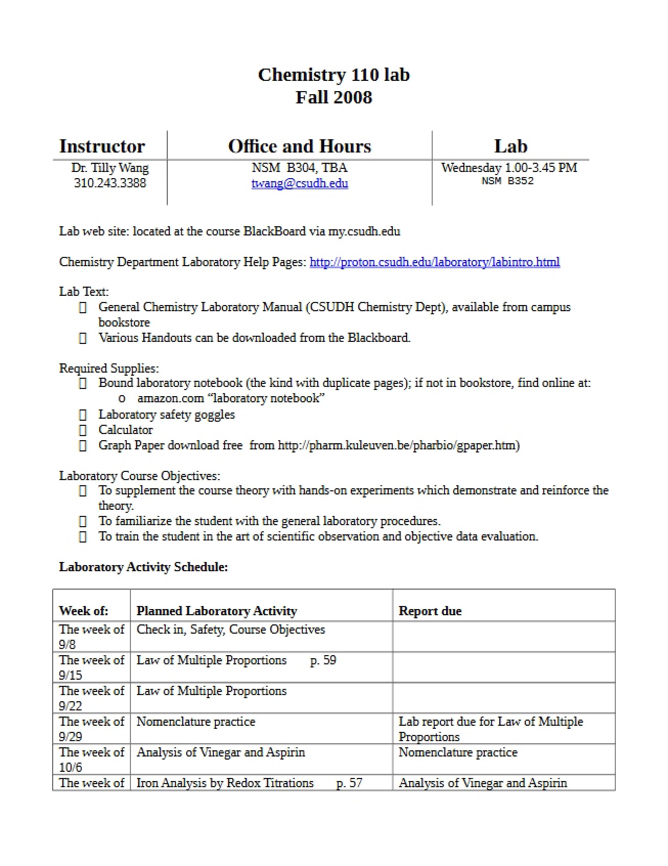 Syllabus for General Chemistry