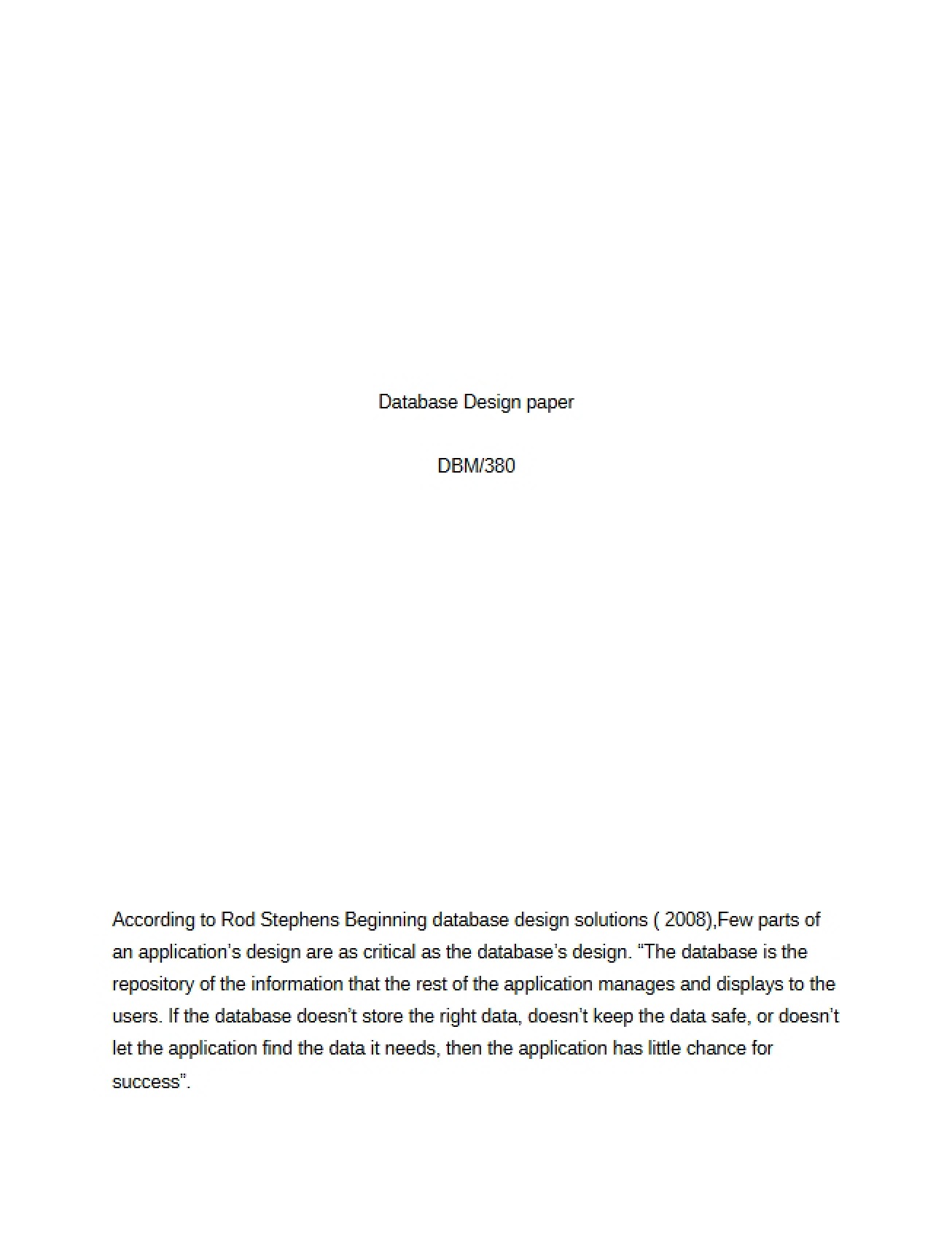 Database Architecture Paper