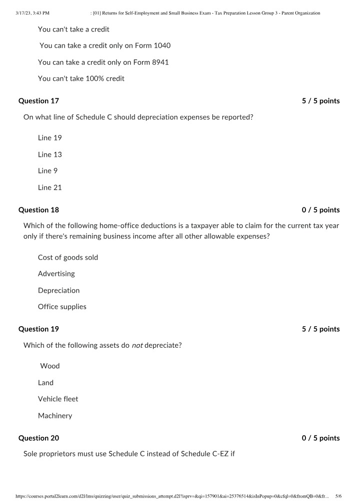 Tax Preparation Exam - Self-Employment and Small Business