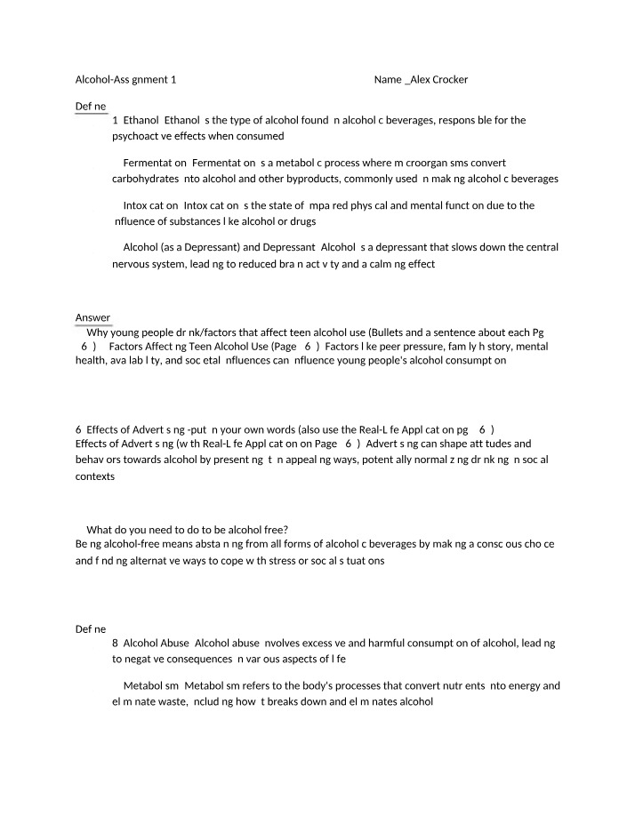 Assignment 1 - Alcohol