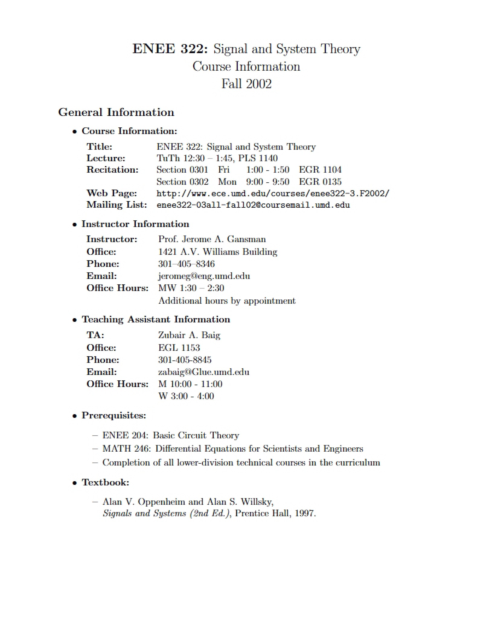 Signal and System Theory Syllabus