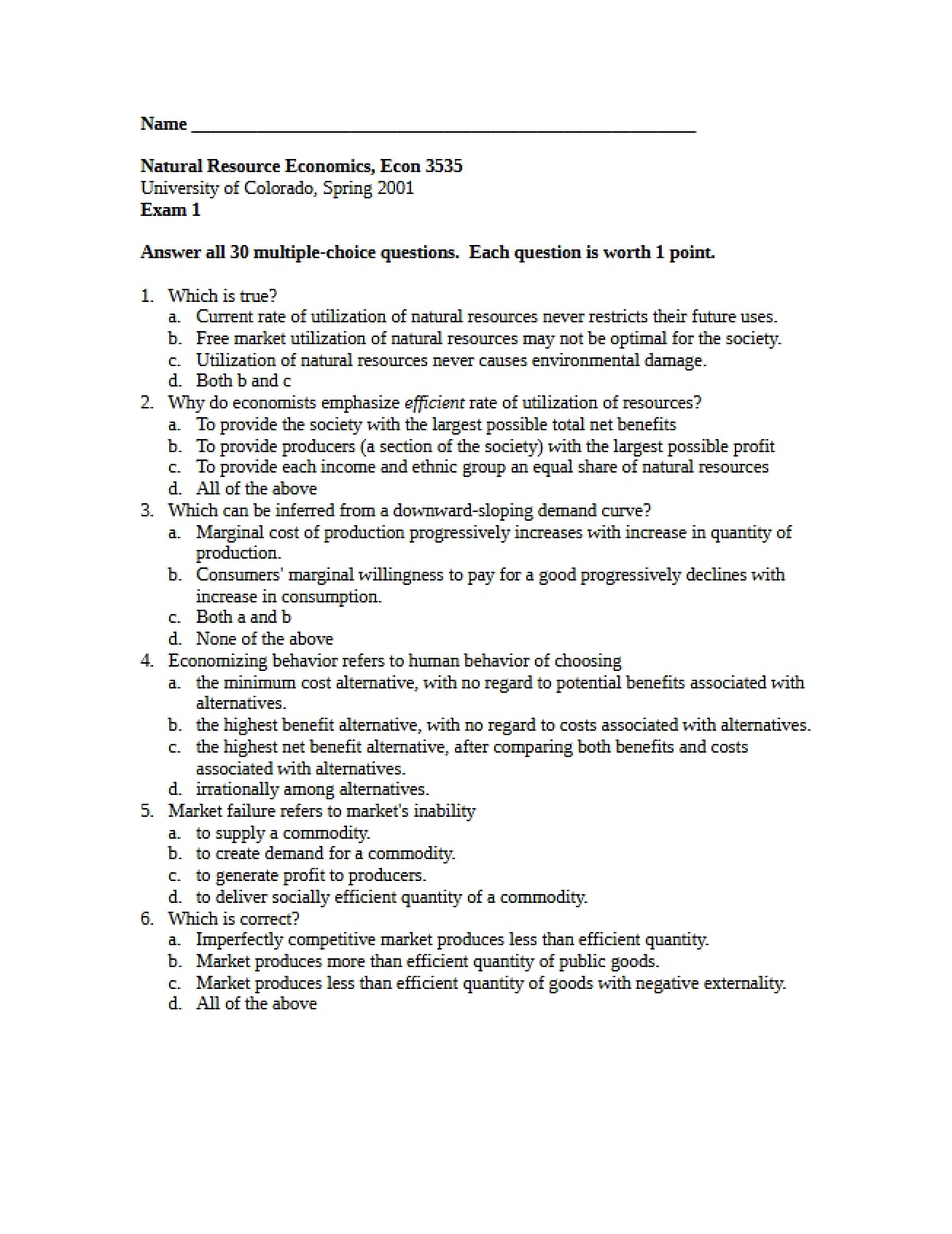 First Examination for ECON 3535