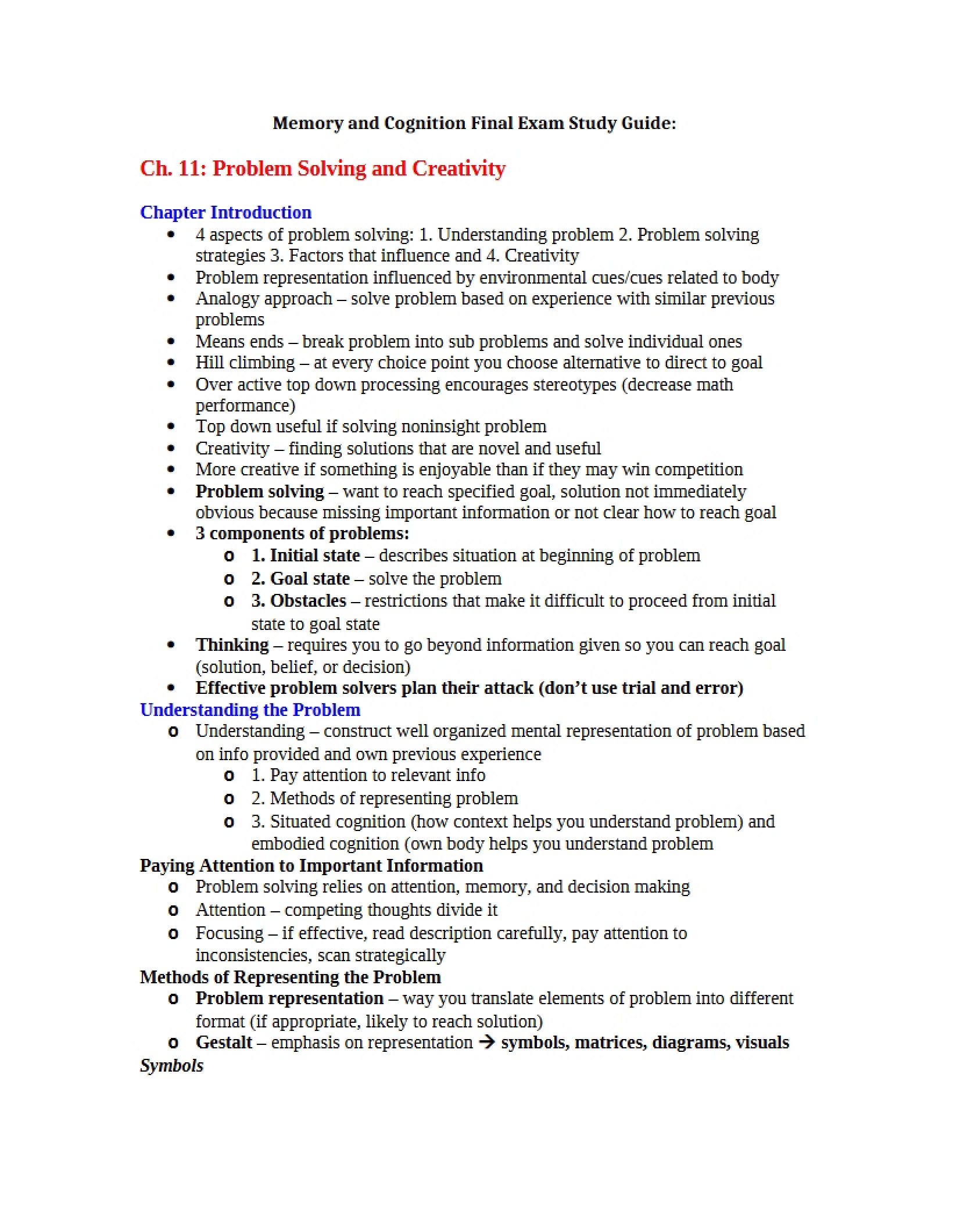 Creativity and Problem Solving (Ch 11)