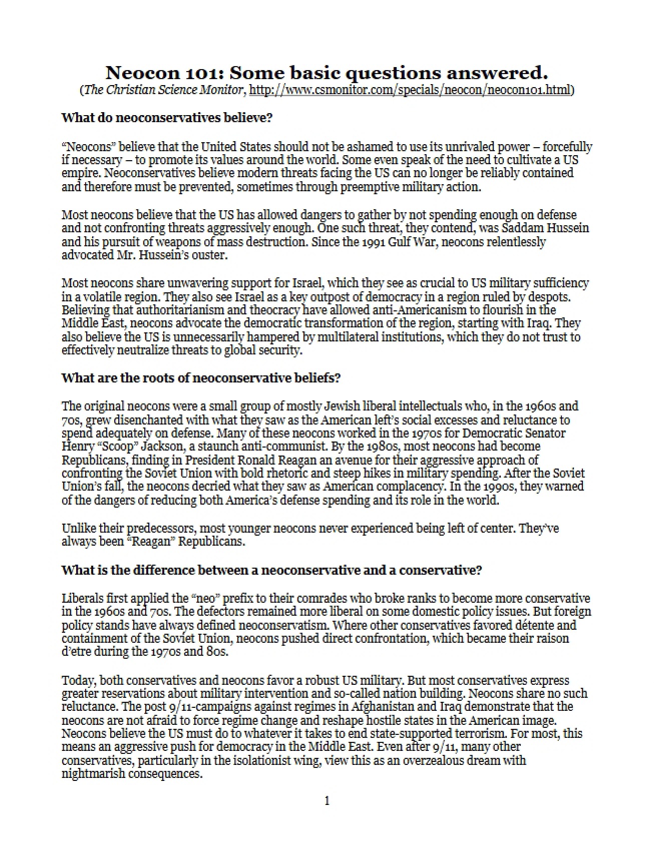 Neoconservatives (Topic 1)