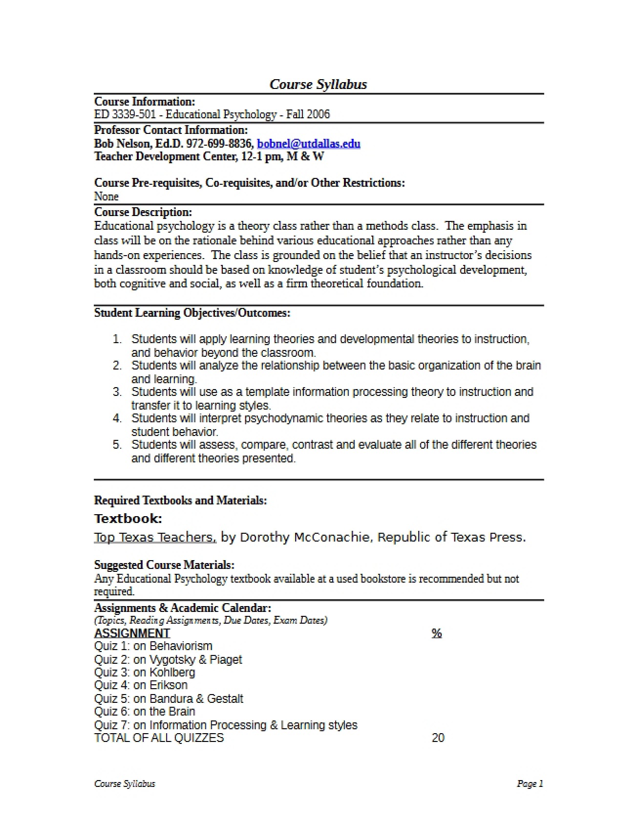 Syllabus for Educational Psychology for Teachers - 5 Pages