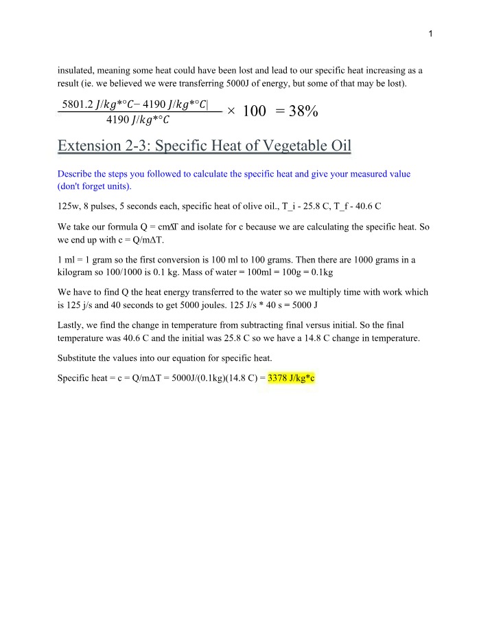Step-by-Step Guide for Calculating Specific Heat of Vegetable Oil