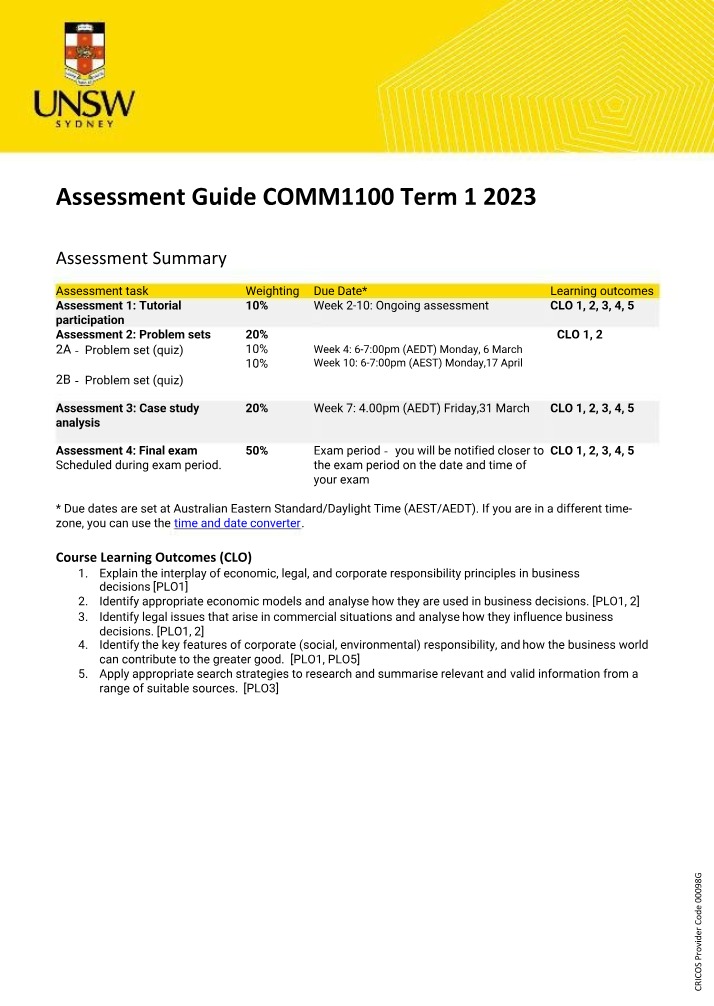 COMM1100 Assessment Guide - Term 1 2023