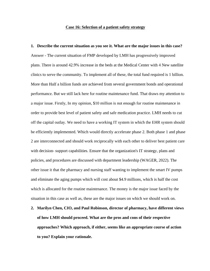 Case Study 16 on Patient Safety Strategy Selection
