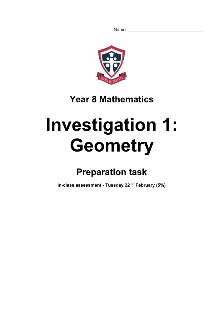 Preparation Task for Geometry Investigation