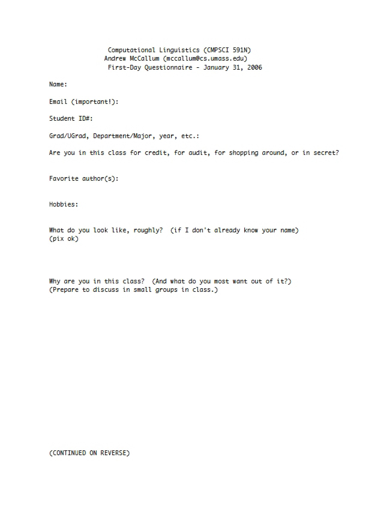 Questionnaire Introduction