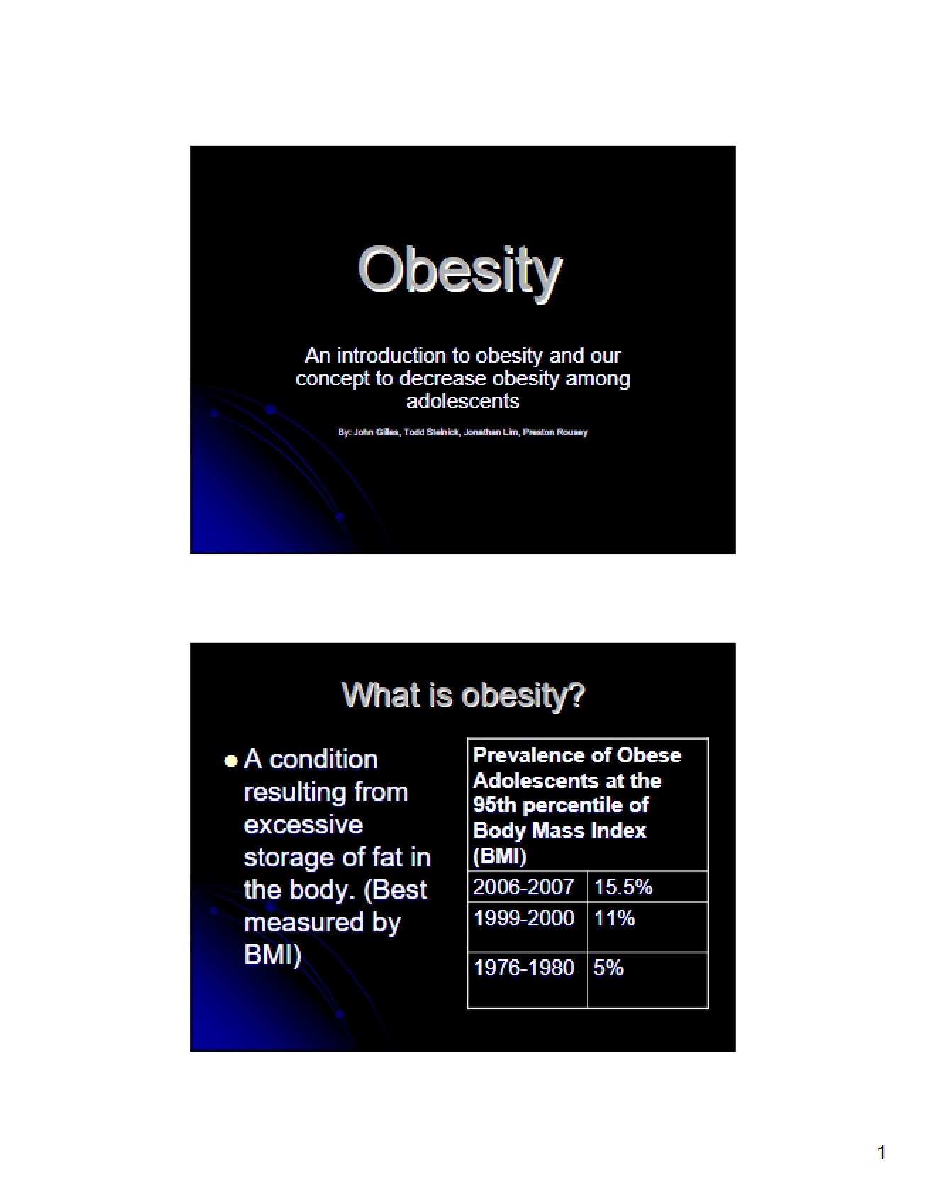 Presentation regarding Obesity
