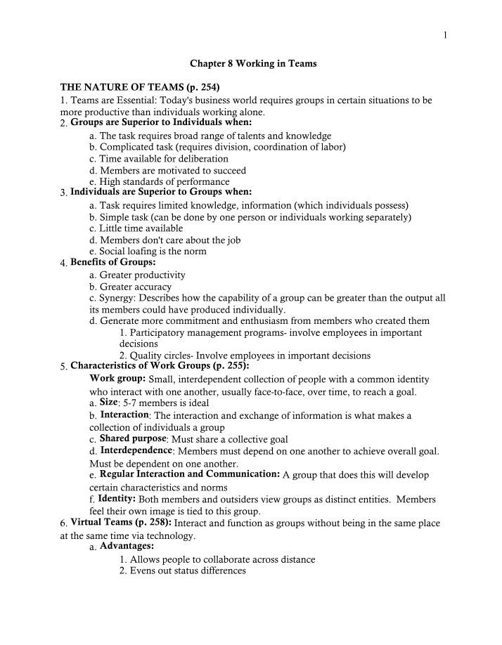 Working in Teams - Chapter 8