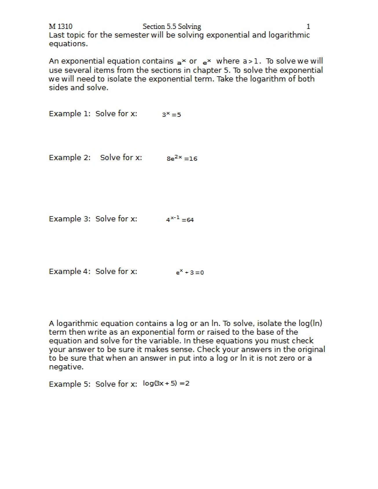 College Algebra Class Notes