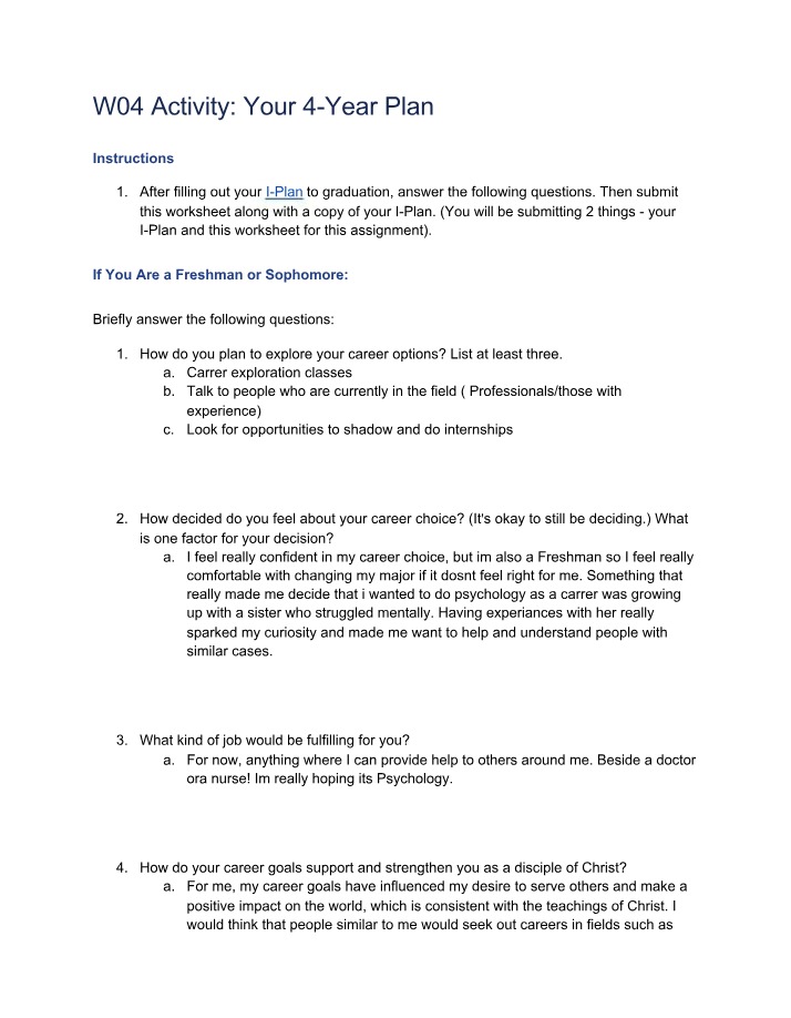 Your 4-Year Plan - W04 Activity