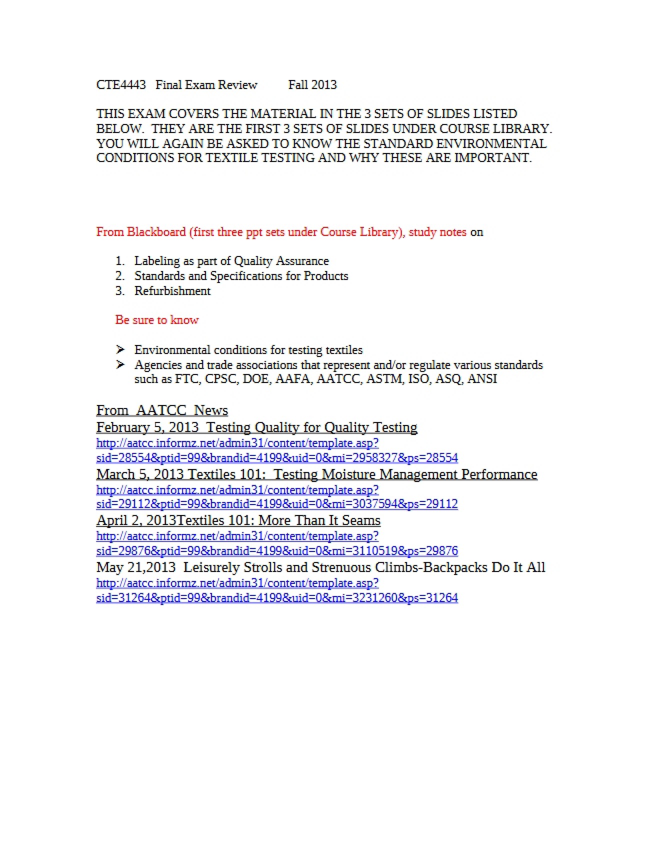 Review for the Final Quality Assurance Exam