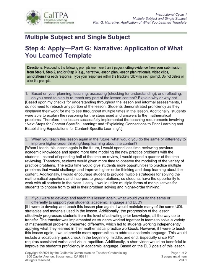 CalTPA Part G Application