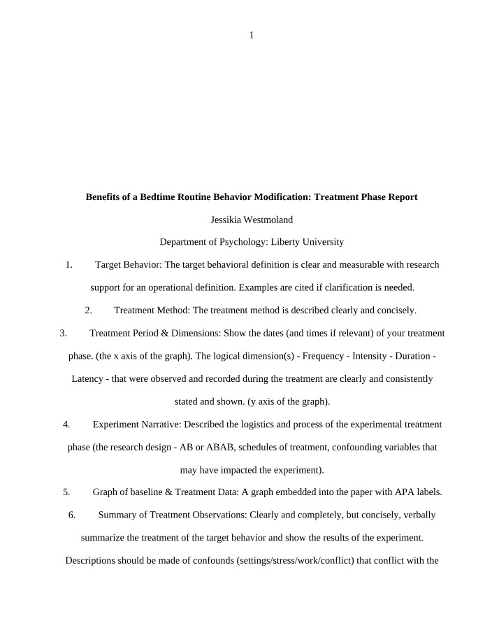 Report on Bedtime Routine Behavior Modification Treatment
