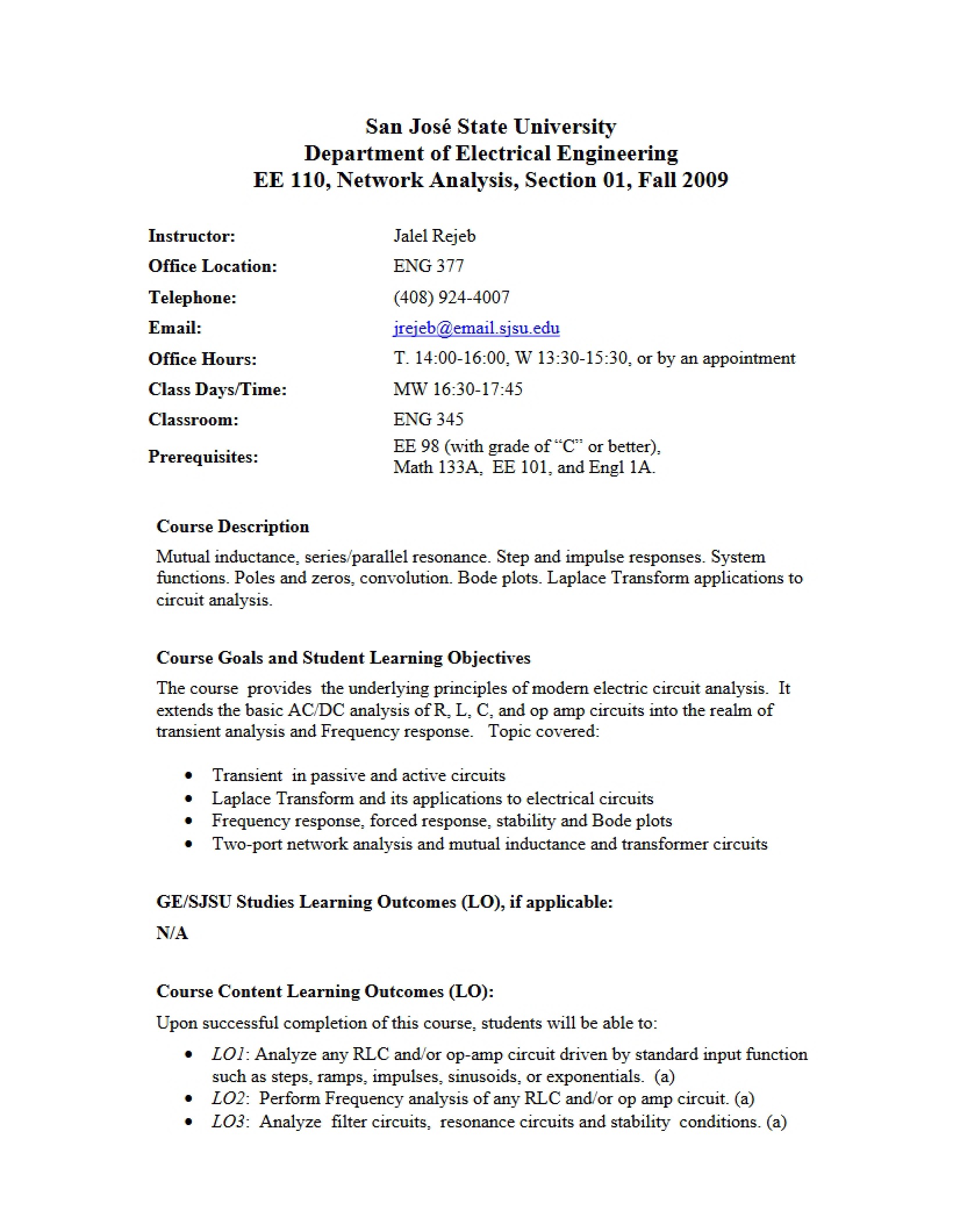 Circuits and Systems Academic Plan