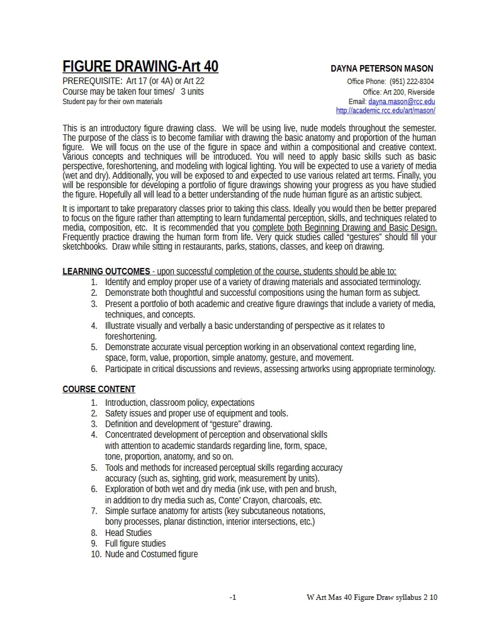 Syllabus for Figure Drawing