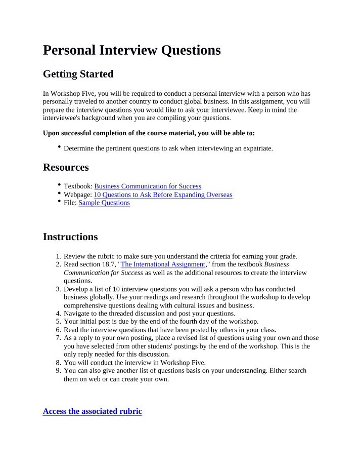 Interview Questions for Global Business Culture