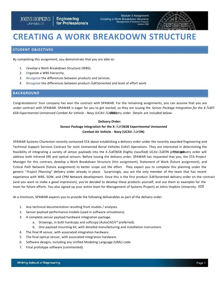 Work Breakdown Structure Assignment