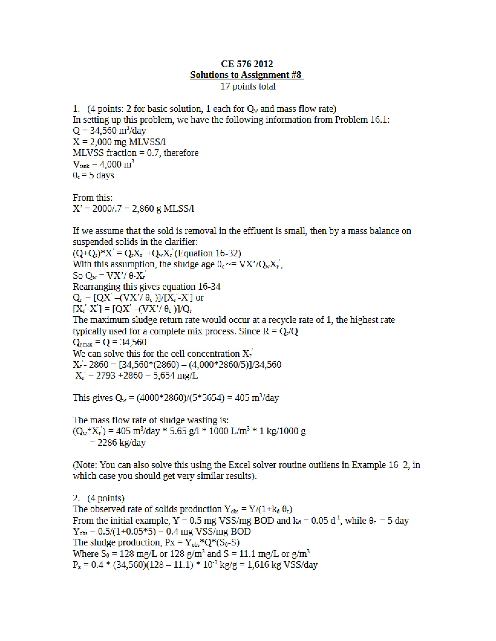 Solutions for Assignment Eight (2012)