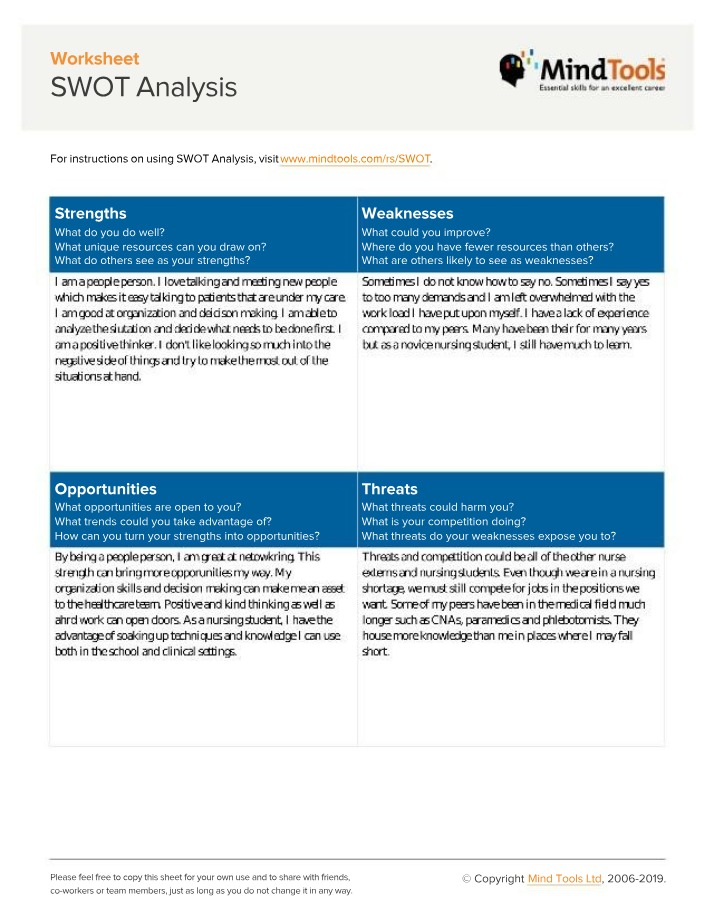 Worksheet - SWOT Analysis