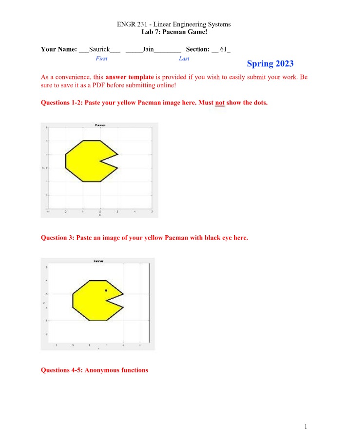 ENGR 231 Lab 7 - Pacman Game