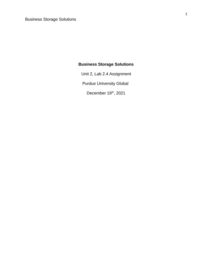 Business Storage Solutions - Hardware Cost