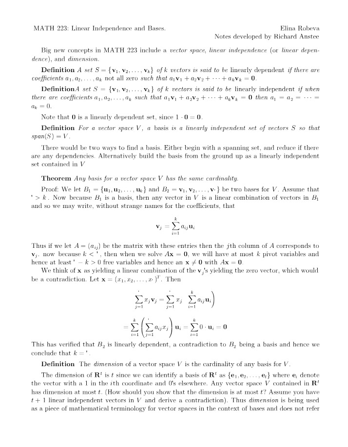 MATH221 - Bases and Dimension