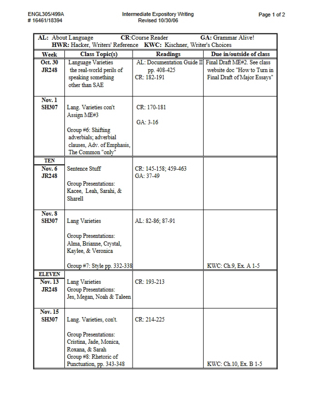 Expository Writing Schedule V1