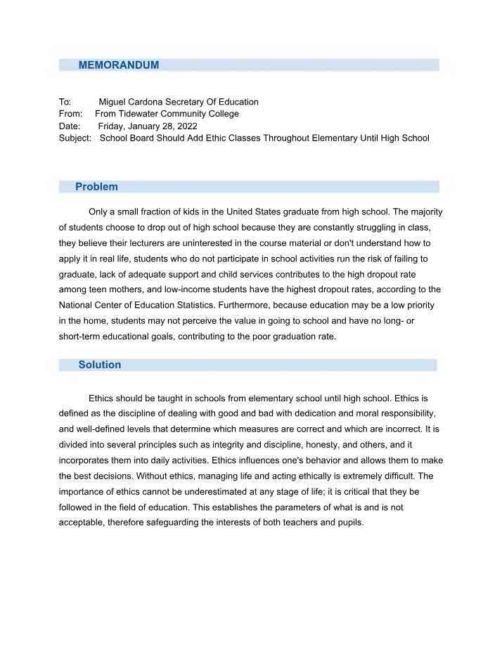 Importance of Ethics Education in Elementary and High Schools