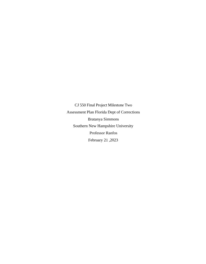 Florida Re-Entry Program Assessment Plan