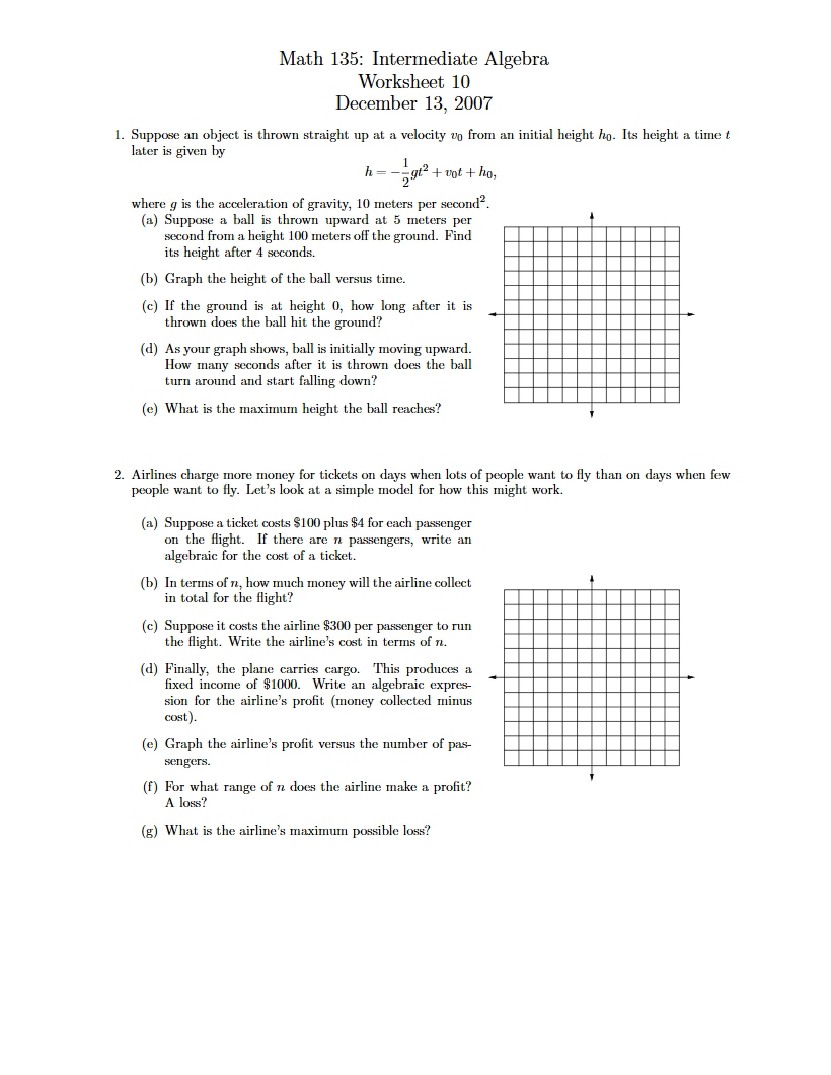 Tenth Worksheet