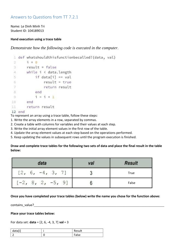 Code Trace Table - Hand Execution Explained