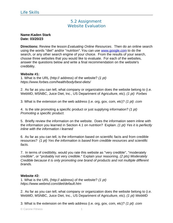 Evaluating Online Resources Website Credibility for Diet and Nutrition