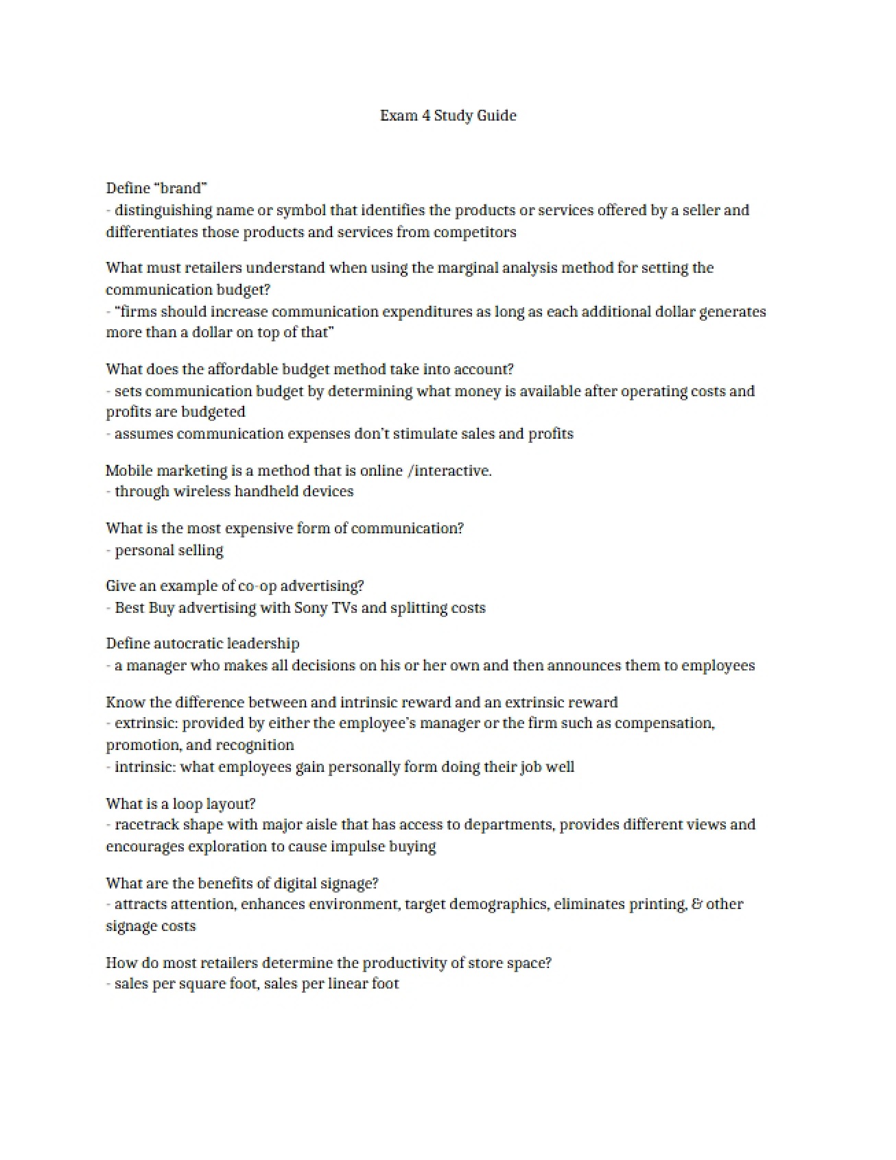 Fourth Examination in Merchandising Principles