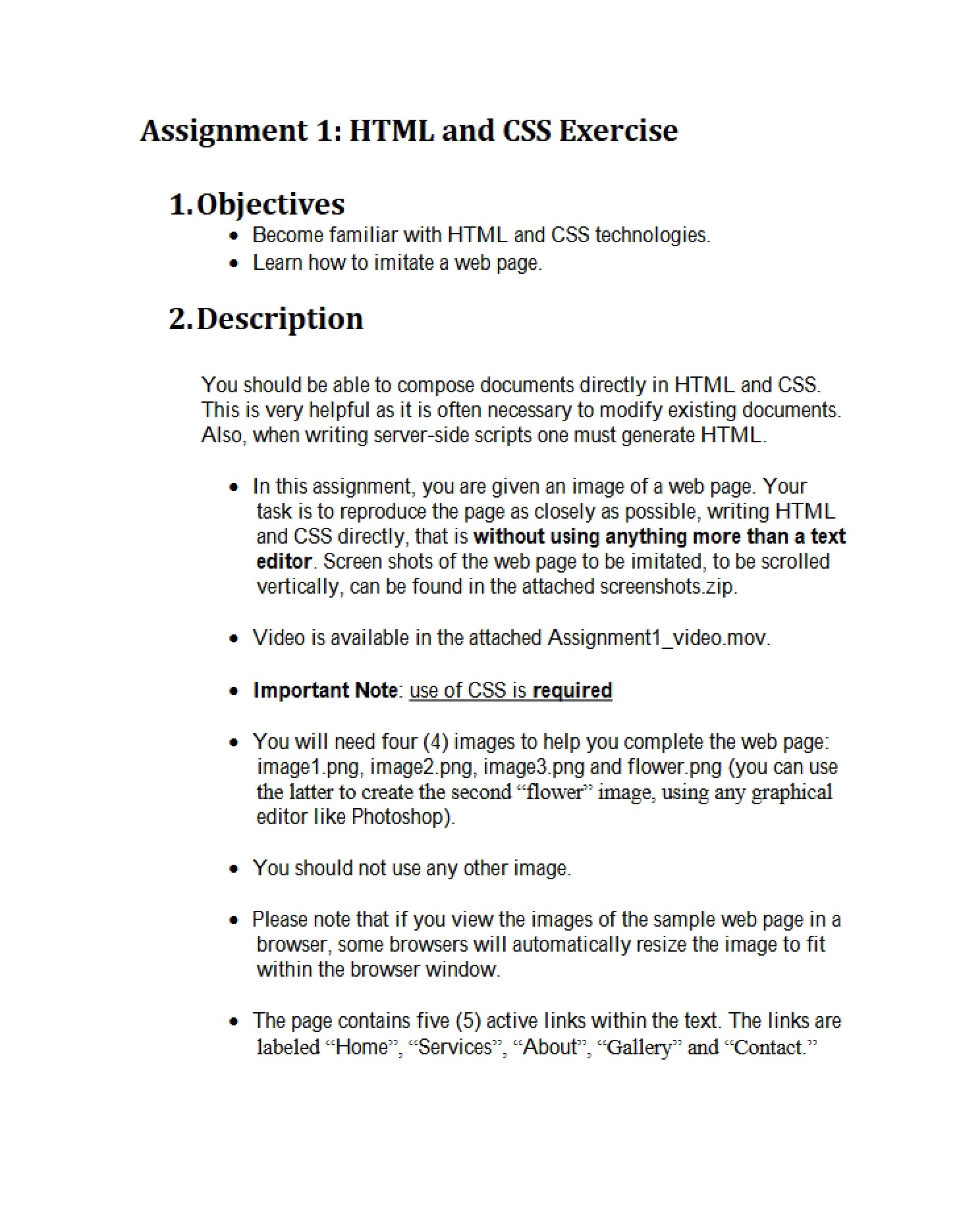 HTML and CSS Exercise Assignment One