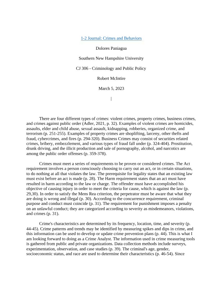 Crimes and Behaviors Journal