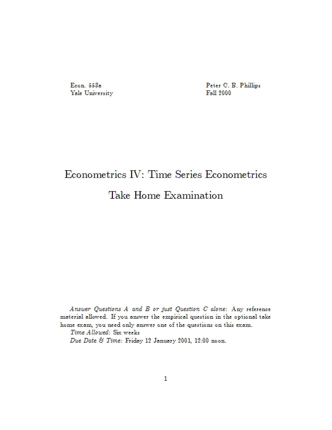 Assessment (Take Home) - Time Series Econometrics
