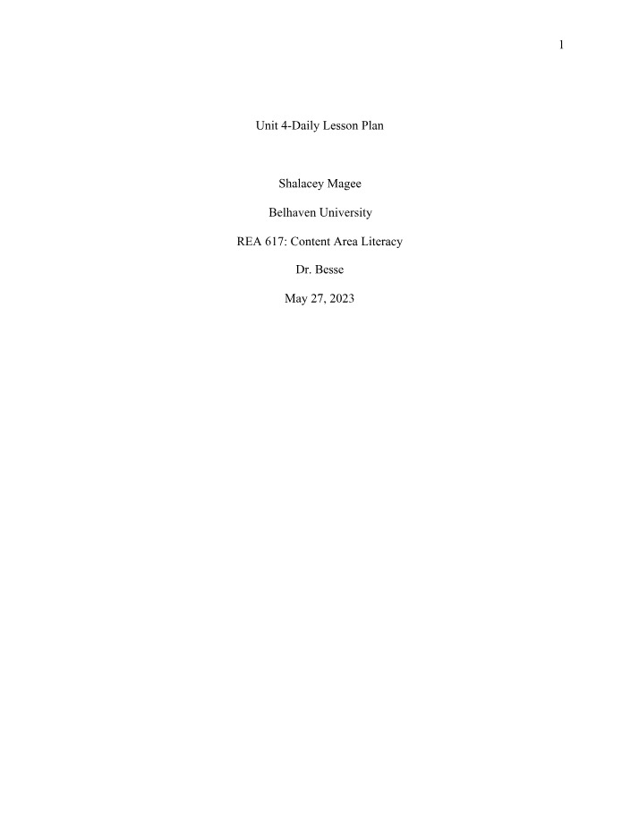 Unit 4 Daily Lesson Plan - Self Identity