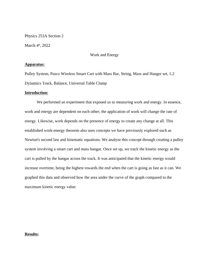 Work and Energy - Physics Experiment with Pulley