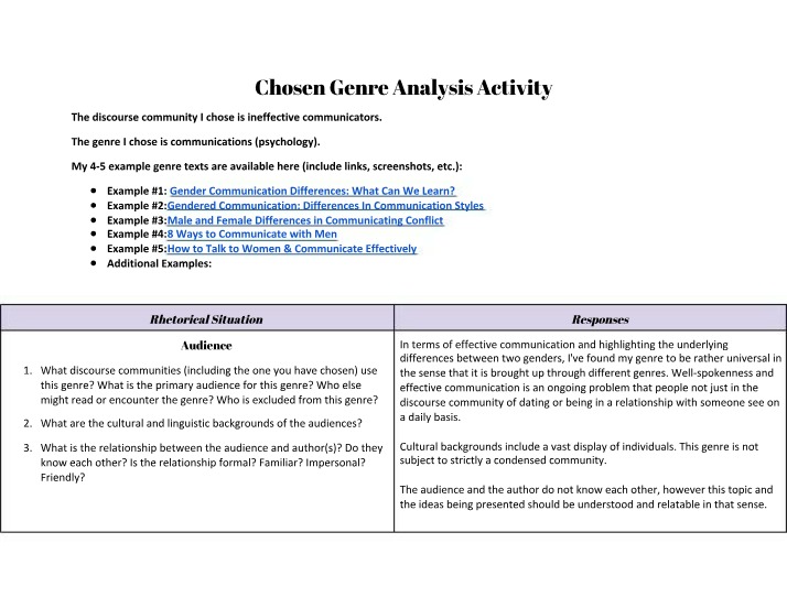 Activity for Chosen Genre Analysis