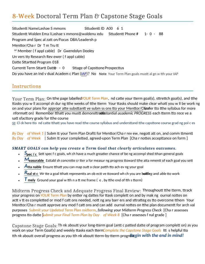 SMART Goals for 8-Week Doctoral Term and Capstone