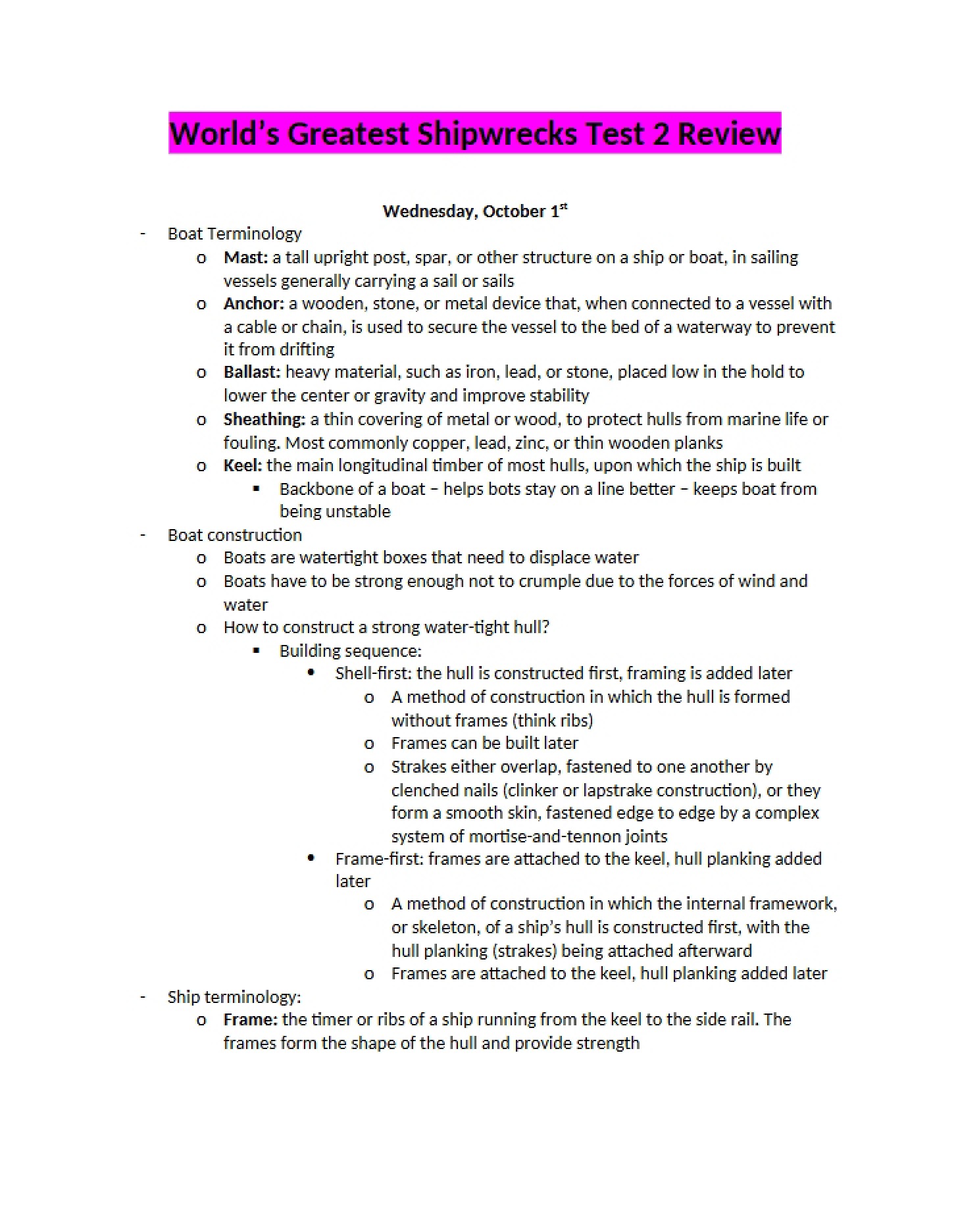 Review for the Second Shipwreck Assessment