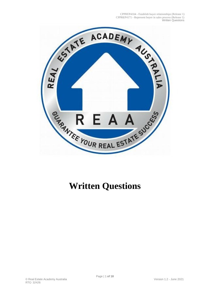 Written Questions for CPPREP4104 and CPPREP4171