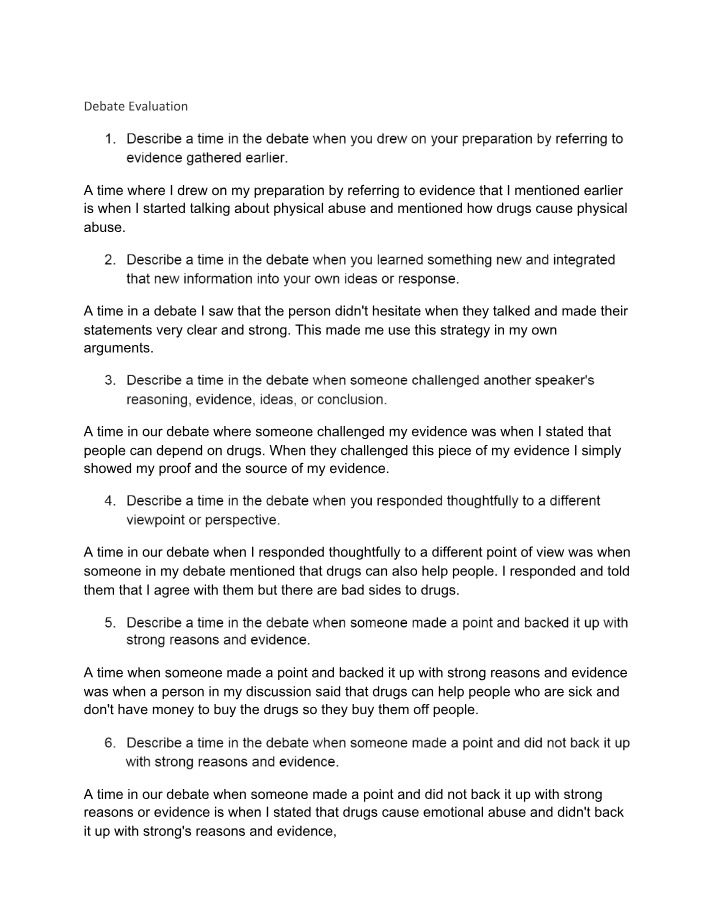 Evaluation of Debate