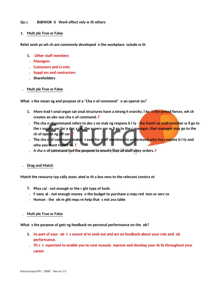 Quiz on Workplace Relationships and Chain of Command